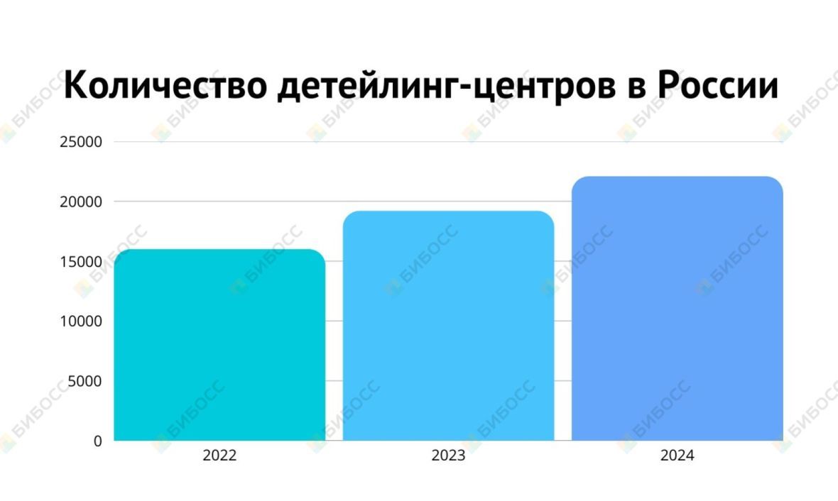 Количество детейлинг-центров в России в 2022-2024 годы