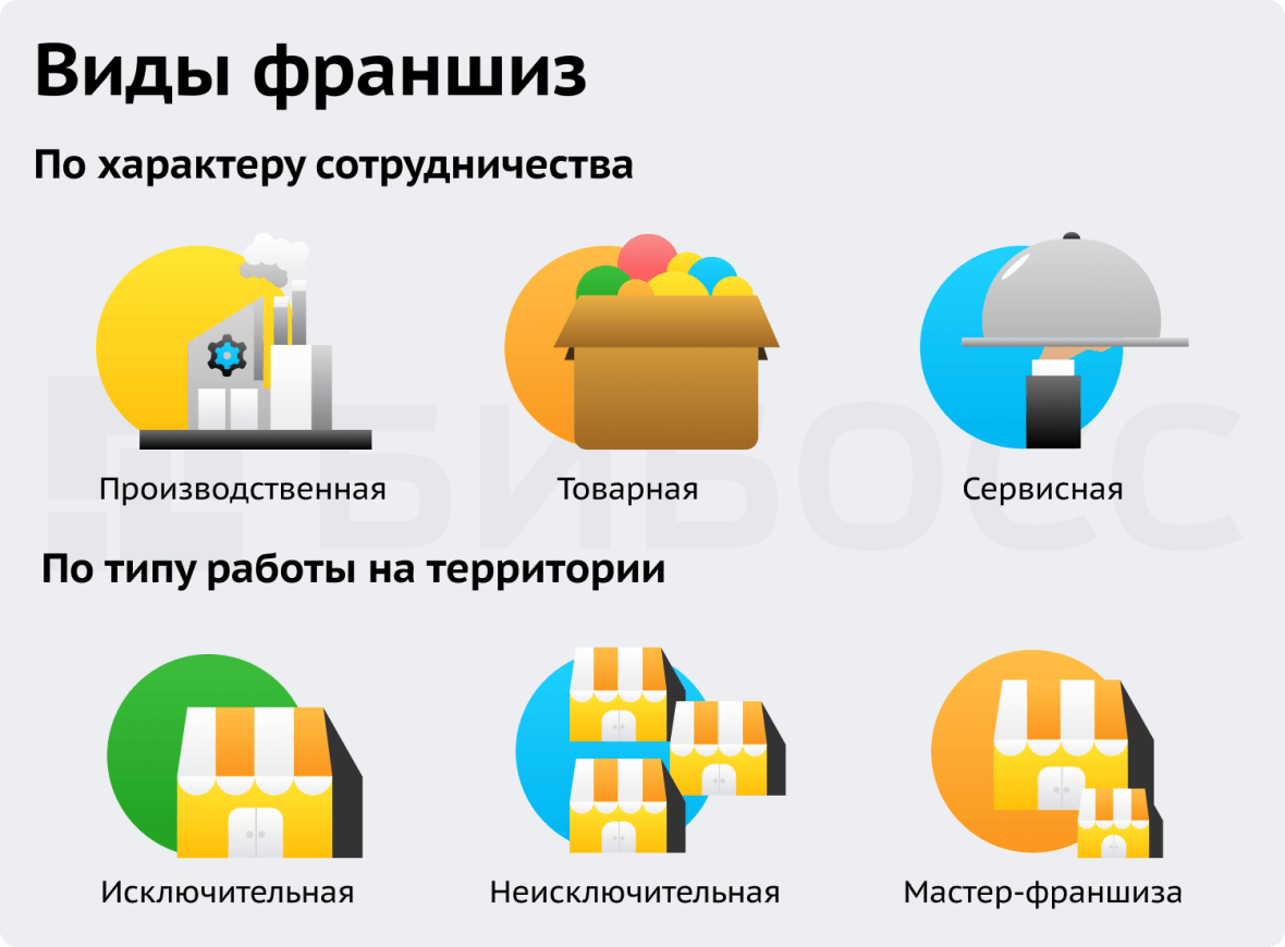 Виды франшиз: производственная, товарная, сервисная, исключительная, мастер-франшиза